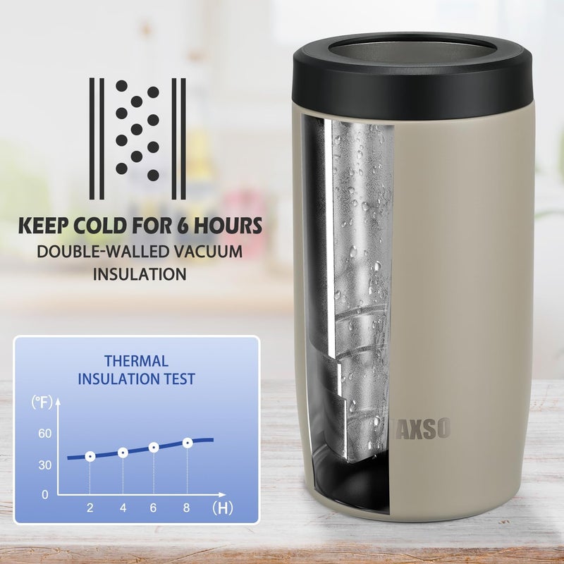 ITSLIFE 4-in-1 Slim Can Cooler Easy to Hold Insulated Beer Can Holder Double-walled Stainless Steel for All 12 Oz Cans (Beige) - Image 2